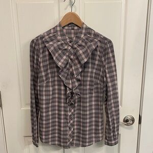 GAP Purple & Gray Plaid Ruffle Blouse - EUC - Size Small